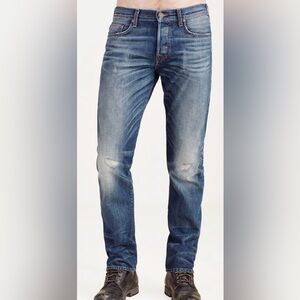 True Religion Men's "Geno" Distressed Faded Blue Straight Jeans